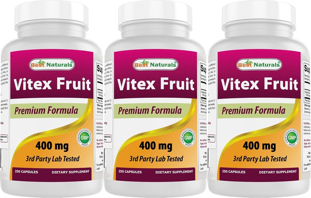 En İyi Naturals Vitex Chasteberry 400 mg 250 Capsules (Pack of 3)