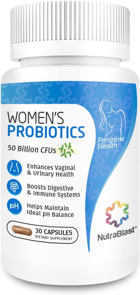 NutraBlast Vaginal Probiyotiks for Women Digestive, Intimate Balance, UT & Vaginal Health - 50 Milyar CFU - 6 Strains, Prebiyotiks, Cranberry Extract & D Mannose - Womens Probiyotik (30 Count)