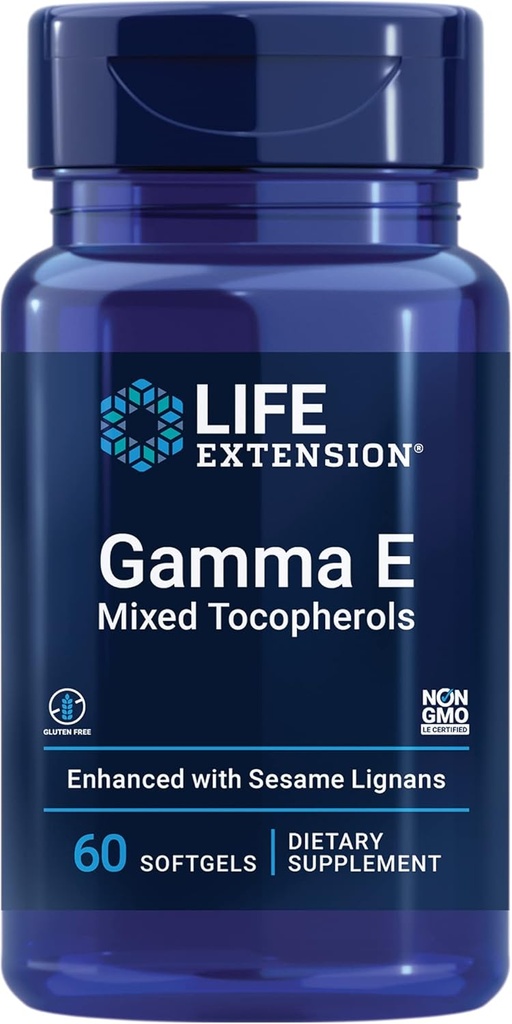 Επέκταση ζωής Gamma E Μεικτές τοκοφερόλες, Υγιεινή γήρανση, συμπλήρωμα βιταμίνης Ε, Ενισχυμένο με σουσάμι lignans, χωρίς γλουτένη, μη GMO, 60 softgels