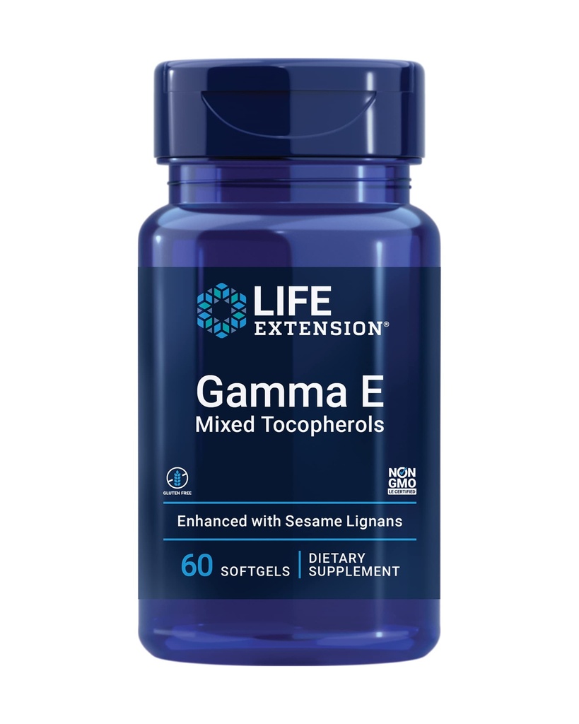 Επέκταση ζωής Gamma E Μεικτές τοκοφερόλες, Υγιεινή γήρανση, συμπλήρωμα βιταμίνης Ε, Ενισχυμένο με σουσάμι lignans, χωρίς γλουτένη, μη GMO, 60 softgels