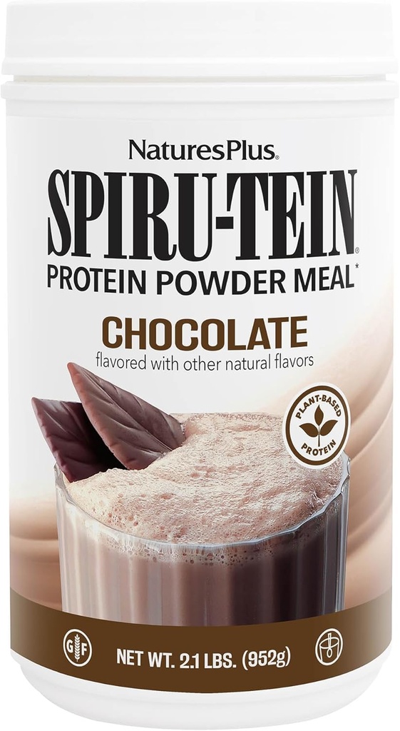 NaturesPlus SPIRU-TEIN, Chocolate - 2.1 lb, Pack of 2 - Plant-Based Protein Shake - Non-GMO, Vegetarian, Gluten Free - 68 Total Servings
