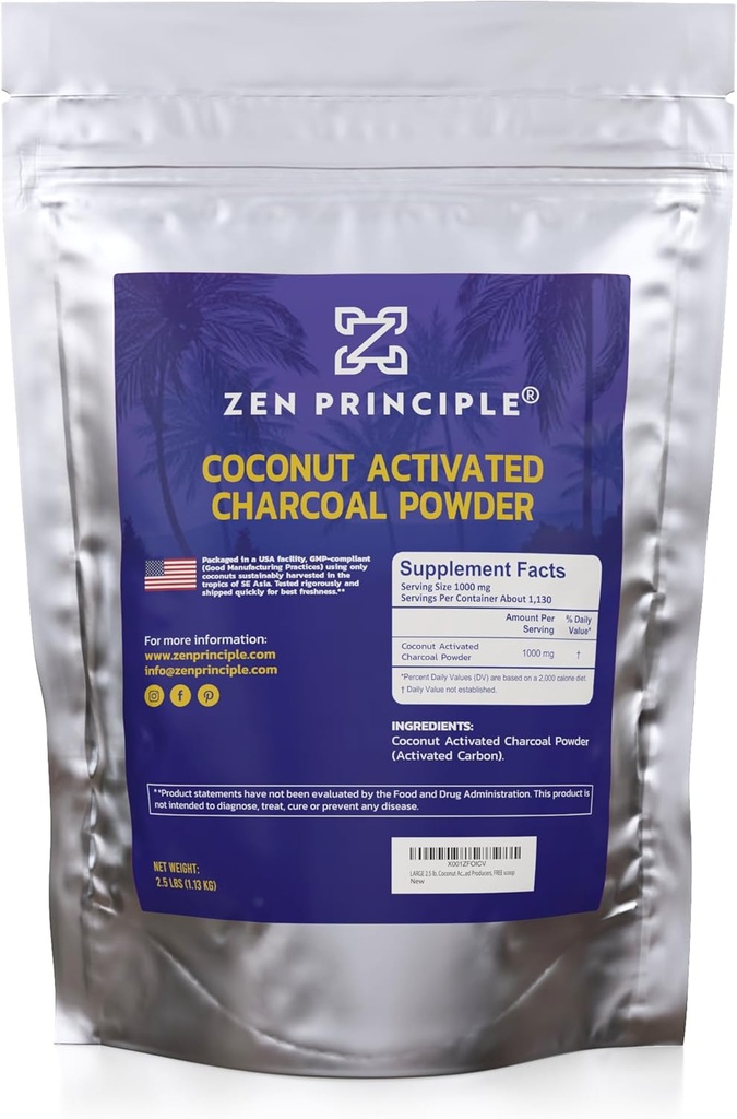 Zen Principles Coconut aktif Charcoal Toz. Whitens Teeth, Rejuvenates Skin and Hair, Supports Better Digestion. USA-Owned Yapımcılar, 2.5 lb