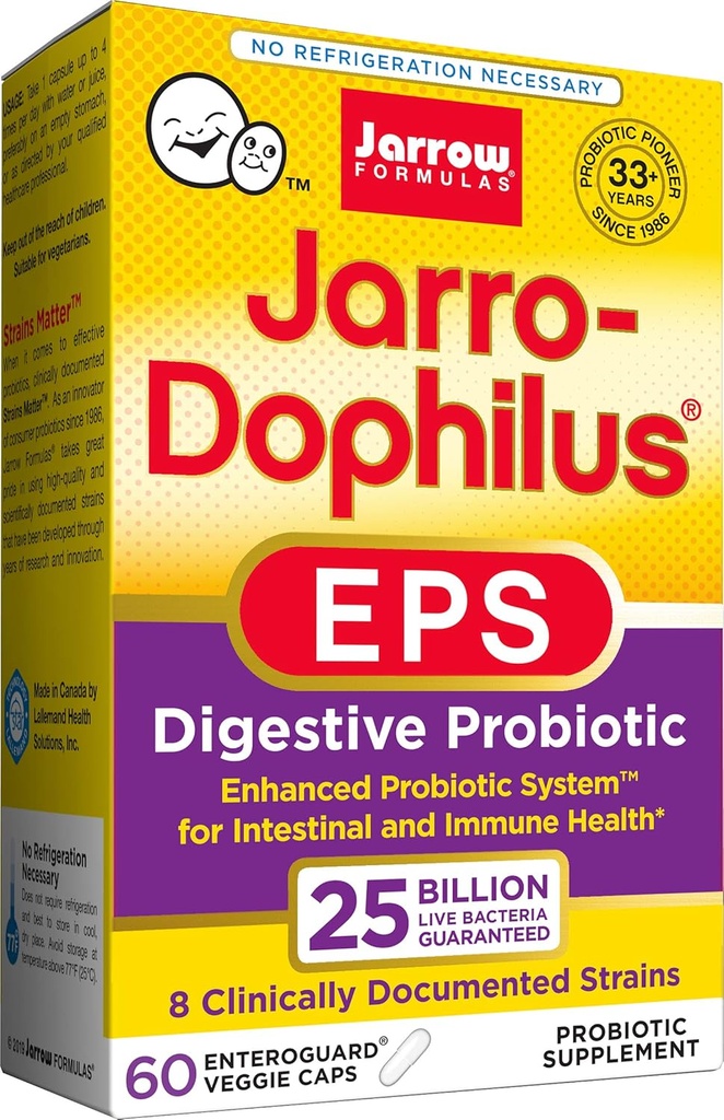 Jarrow Formulas Jarro-Dophilus EPS Higher Potency, 25 δισεκατομμύρια κύτταρα ανά κάψουλες λαχανικών, υποστηρίζει γαστροεντερική υγεία, 60 κόμης (Cool Ship, πακέτο του 2)