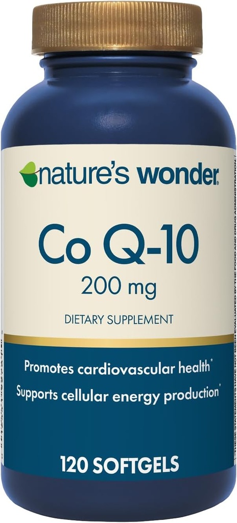 Συμπλήρωμα CoQ10 Wonder της φύσης - CoQ10 200mg Softgels για την υποστήριξη της υγείας της καρδιάς, της καρδιαγγειακής λειτουργίας, και της κυτταρικής παραγωγής ενέργειας, 120 Softgels, 120 ημέρες προσφοράς