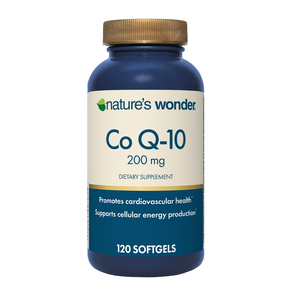 Nature's Wonder CoQ10 Supplement - CoQ10 200 mg Softgels to Support Heart Health, Cardiovascular Function, and Cellular Energy Production, 120 Softgels, 120 Days Supplygels