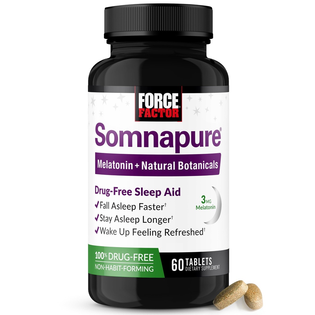 Power Factor Somnapure Drug-Free Sleep Aid for Yetişkinler for Occasional Sleeplessness with Melatonin & Valerian, Non-Habit-Forming Sleep Pills, Fall Asleep Faster, Wake Up yenilendi, 60 Tabletler