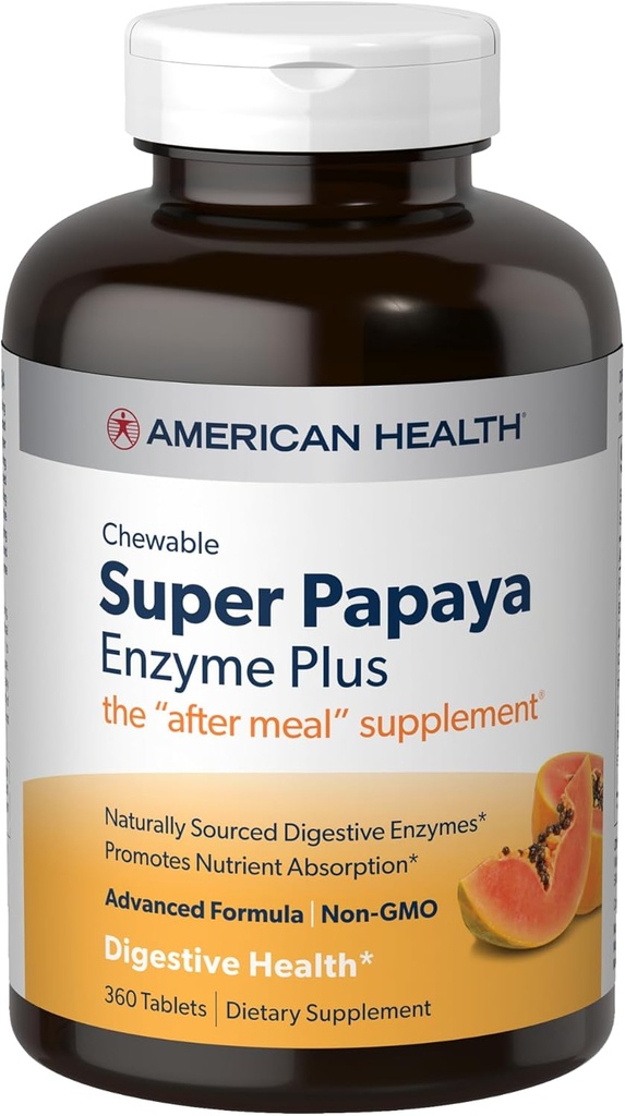 American Health Super Papaya Enzyme Plus - 360 Chewable Tabletler - The After-Meal Supplement - Non-GMO - 120 Hizmetler