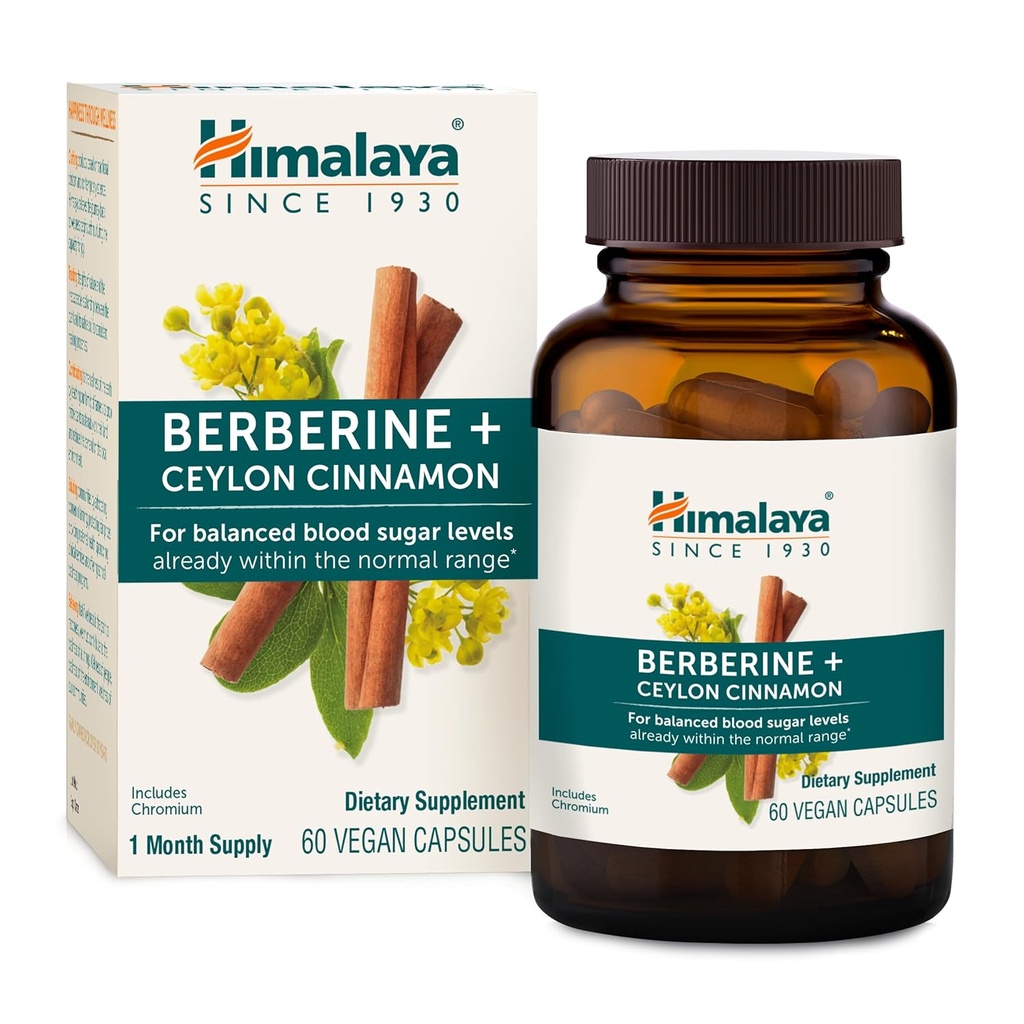 Himalaya Berberine Ceylon Cinnamon - Normal Metabolism, Immune ve Digestive Health - Vegan, Gluten Free, 60 Vegetarian Capsules