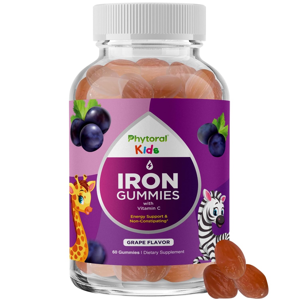 Παιδιά Iron Gummies με βιταμίνη C - Blood Builder Iron Συμπληρώματα για τα παιδιά με ευγενή για ισχυρότερη Ανοσία & Ενέργεια Υποστήριξη - Βιταμίνη B6, B12, A, Niacin & Folate Gummies - Vegan & GMO - 60 Count