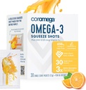 Coromega Omega 3 Fish Oil συμπλήρωμα με πρόσθετη βιταμίνη D3, 650mg Omega-3s με 3X καλύτερη απορρόφηση από Softgels, Τροπικό άρωμα πορτοκαλιού, 30 μόνο σερβίρετε πακέτα