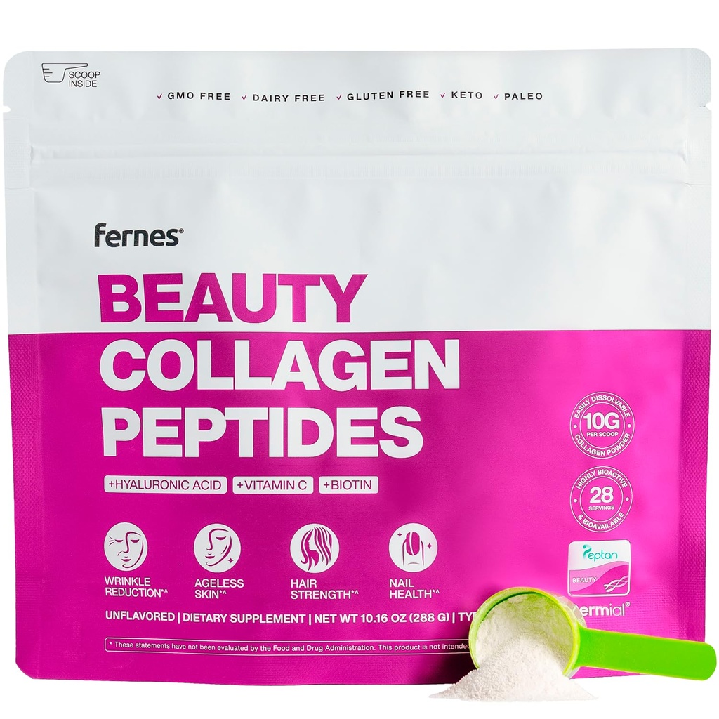 Advanced Collagen Peptides Powder for Women - Υαλουρονικό οξύ, βιοτίνη & βιταμίνη C, υδρολυμένη πρωτεΐνη μαλλιών, δέρματος, νυχιών & κοινής υποστήριξης - Grass Fed Type I & III Keto, Paleo, Kosher 9.88 oz Unflaved