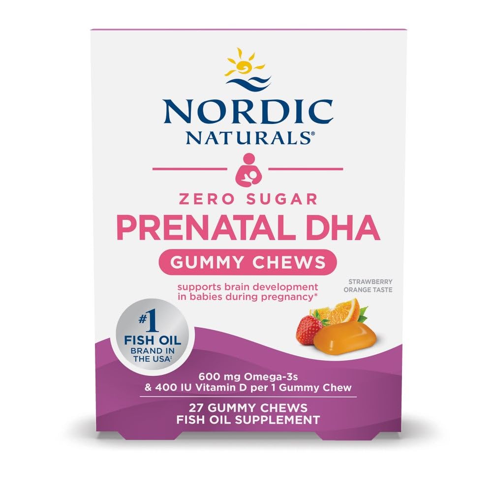 Nordic Naturals Zero Sugar DHA Prenatal Vitamin Gummies, Strawberry Orange Flavor - 27 Gummies - Hamilelik için Supplements - 600 mg Omega-3 Fish Oil ve 400 IU Vitamin D3-27 Servisleri