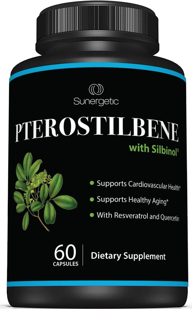 Premium Pterostilbene Supplement – Pterostilbene with Resveratrol & Quercetin - Sağlıklı Ağlama - Doğal Kaynak Pterostilbene 100 mg per Service – 60 Capsules