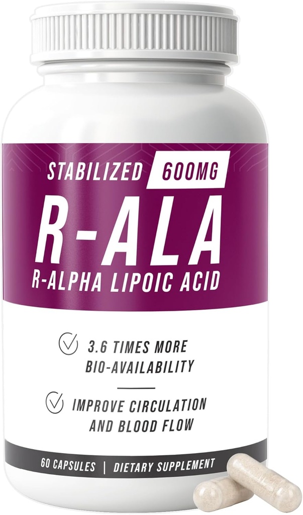 NERVE RENEW R-ALA Stabilized R Alfa Lipoic Acid 600 mg Nerve Support Supplement 60 Capsules