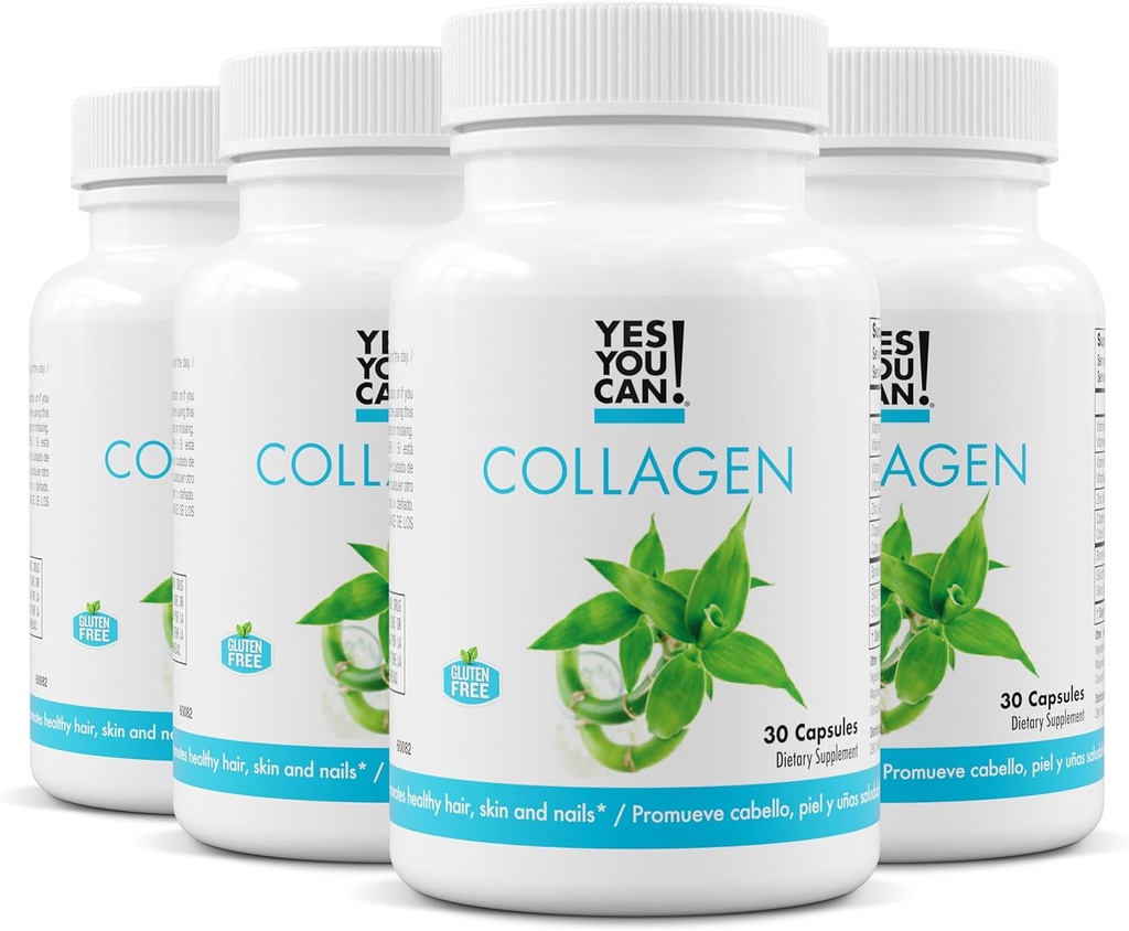 Evet Yapabilirsiniz! Kadınlar ve Erkekler için Collagen Capsules, Diyetsel Saç, Skin ve Nails, 290 mg Bovine Collagen, Vitamin A, Vitamin D3, çinko ve Copper, 30 Capsules - 4 Pack