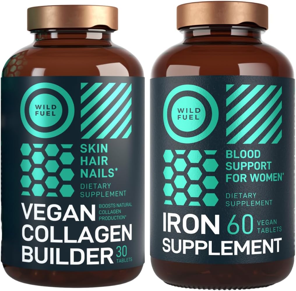 WILD FUEL Vegan Collagen Builder Tabletleri ve Folic Acid Lady Sche ile Kadınlar için Demir Supplement
