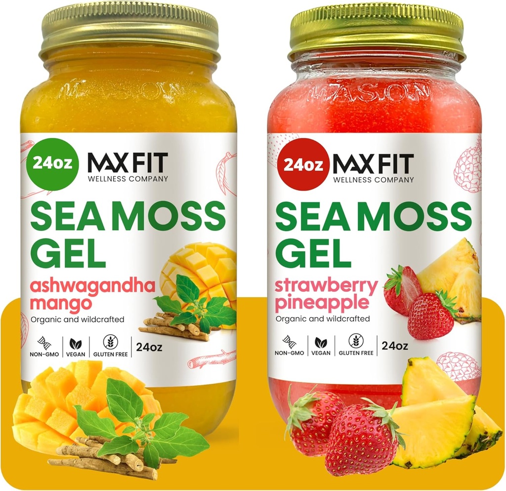 Sea Moss Gel Organic Raw (Bundle of 2 Jars 24oz) Ashwagandha Mango ve Strawberry Pineapple Wild Truthrafted Gold Sea Moss Gel | 92 Vitamin ve Mineraller | Pure Raw+Non-GMO | Vegan Superfood