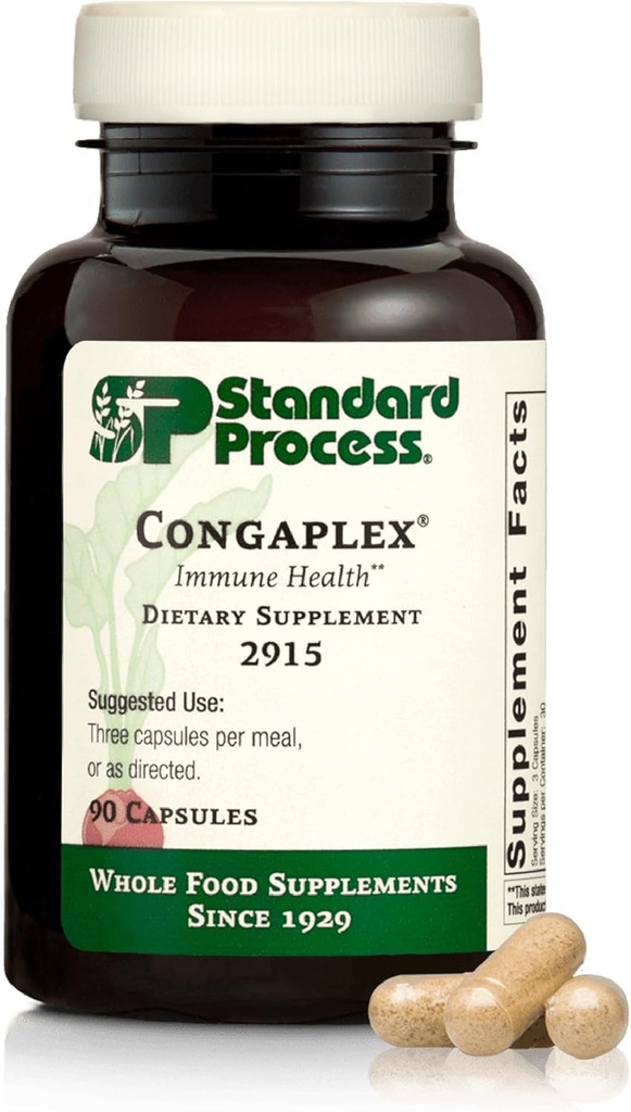 Standard Process Inc. Congaplex, Thymus Gland Support Supplement, Υποστήριξη για την Ανοσολογική Υγεία με Γαλακτικό Ασβέστιο, Μαγνήσιο, Βιταμίνη C & Βιταμίνη Α, Ανοσοποιητικό Σύστημα με Σκόνη Μανιταριών - 90 Κάψουλες