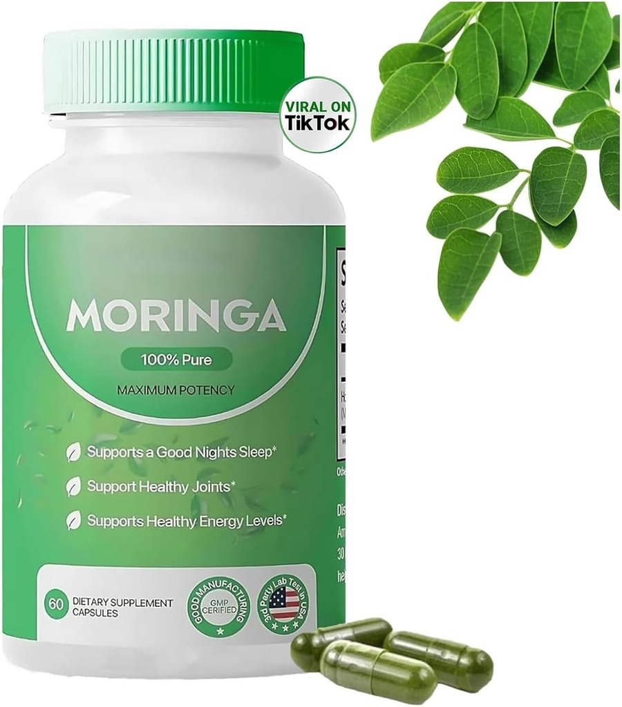 Pure Moringa Powder Capses - 800mg, Αντιοξειδωτικό Superfood για την ενέργεια, την υγεία του δέρματος & την υποστήριξη των ούρων - Πλούσιο σε Ουσιώδεις Βιταμίνες & Αμινοξέα - Φυσικό, Μη ΓΤΟ, 60 κάψουλες (1)