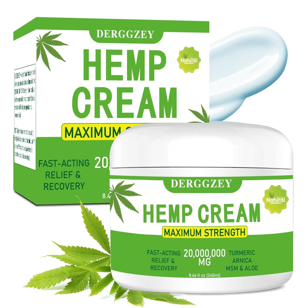 Hemp Cream 8.46 fl oz - maksimum Güçlü - Doğal Hemp Petrol Ekle Rub ile Arnica, MSM, Turmeric, Emu Oil, Aloe Vera - Kass, Ortaklar, Arka, Boy, Parmaklar, Elbows (240ML)
