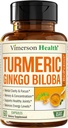 Ginkgo Biloba ve Turmeric Curcumin Supplement with Black Pepper & Organic Tumeric – Natural Turmeric Supplement for Focus, Memory, Joint & Brain Health – 60 Vegan Ginko Biloba Capsules with Curcuma