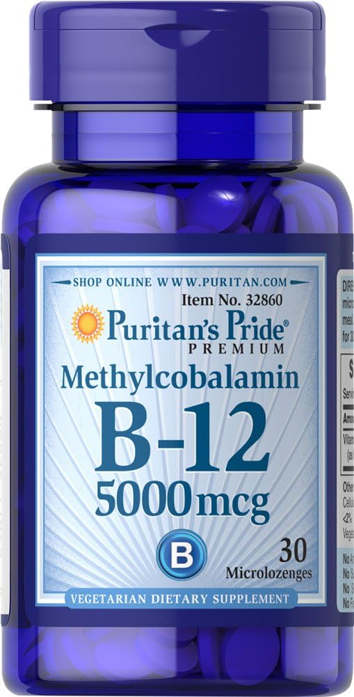 Puritans Pride Mecobalamin Vitamin B-12 5000 Mcg-30 Microlozenges, 30 Kont