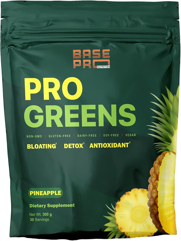 Pro Greens Toz – Pineapple Flavor | Vegan Daily Greens Supplement | Detox, Digestive & Immune Support | Non-GMO, Antioksis | 300g (30 hizmet)
