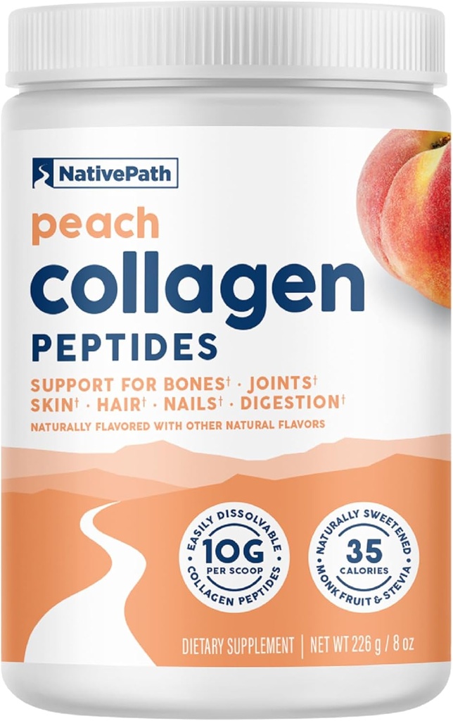 NativePath Collagen Peptides - Υδρολυμένος Τύπος 1 & 3 Collagen. Keto & Paleo Grass-Fed Protein Powder για τα μαλλιά, το δέρμα, τα νύχια, τα οστά, τις αρθρώσεις, την πέψη και περισσότερο - Δεν Γλουτένη ή γαλακτοκομικά (Peach, 226g)