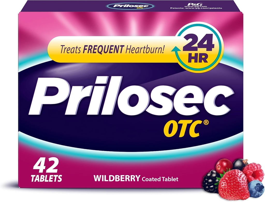 Prilosec OTC, Omeprazole Gecikmiş 20 mg, Asit Tespiti, 24 Saat Yardımı için Frequent Heartburn, All Night*, Heartburn Tıp, 20mg, Wildberry Flavor, 42 Tablet