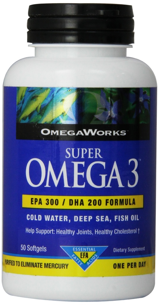 Omegaworks Super Omega 3 Softgels, 50-Count Şişes (Pack of 2)