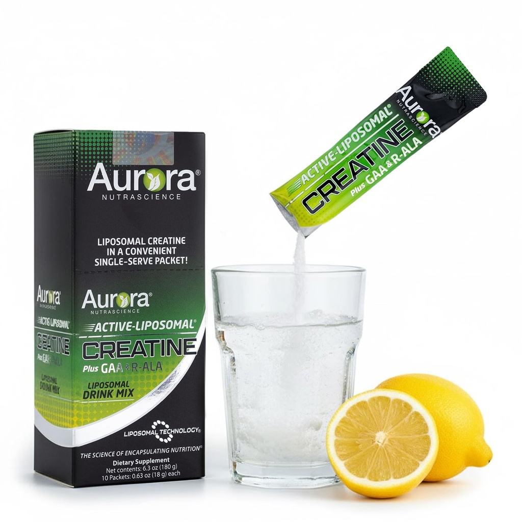 Aurora Nutrascience Liposomal Creatine + GAA & R-ALA Λεμόνι Lime Powder Mix, Αυξημένη Ενέργεια, Υποστηρίζει Άσκηση Απόδοση & μυϊκή ανάπτυξη για Wowen και άνδρες, 10 πακέτα