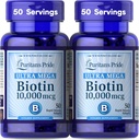 Puritan'ın Gurur Premium Ultra Mega Biotin 10.000 Telefon, Sağlıklı Saç, Cilt, Çiçeği ve Enerji Metabolism Desteği, 100 Day Supply, 50 Hızlı Yayın Softgels, 2 Pack