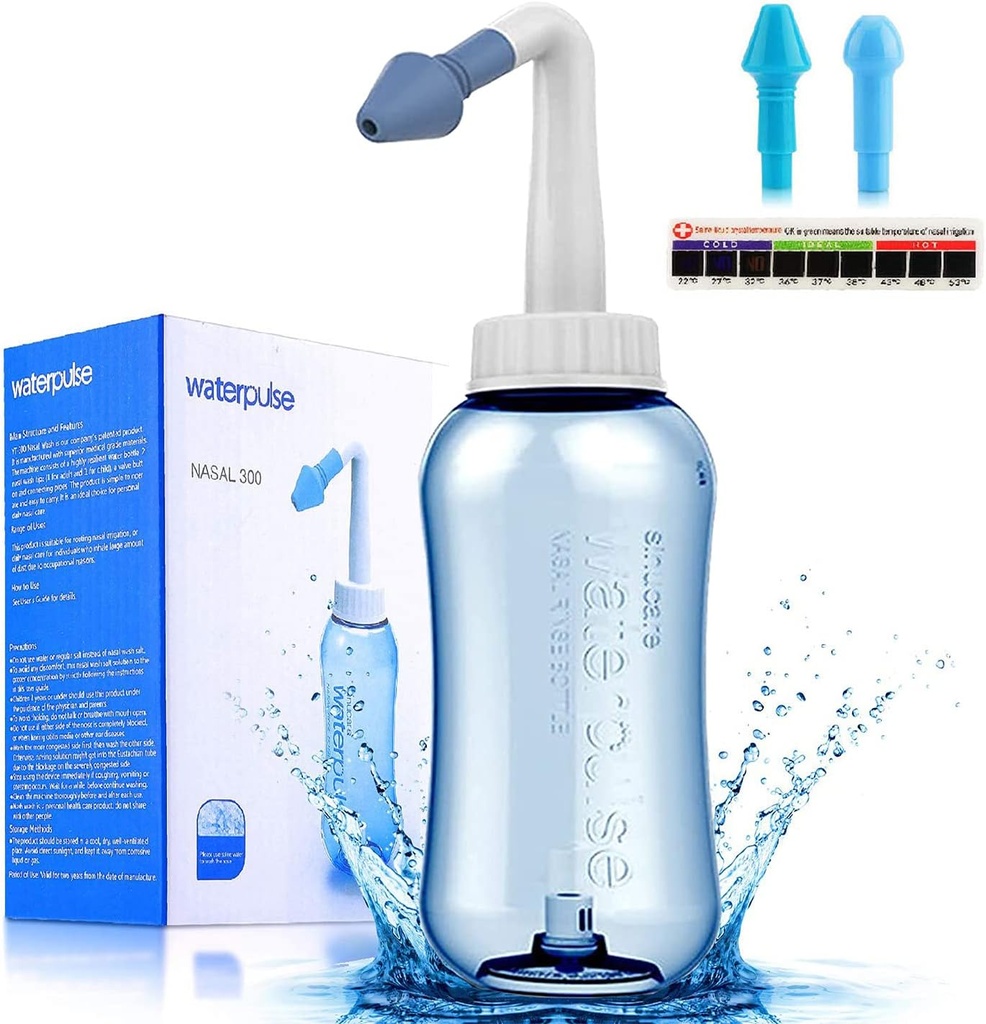 Darate Neti Pot Sinus Rinse Şişe, Nose Temiz Basınç Rinse Nasal Irrigation for Adult & Kid BPA Free with Style Thermometer (300 ml)