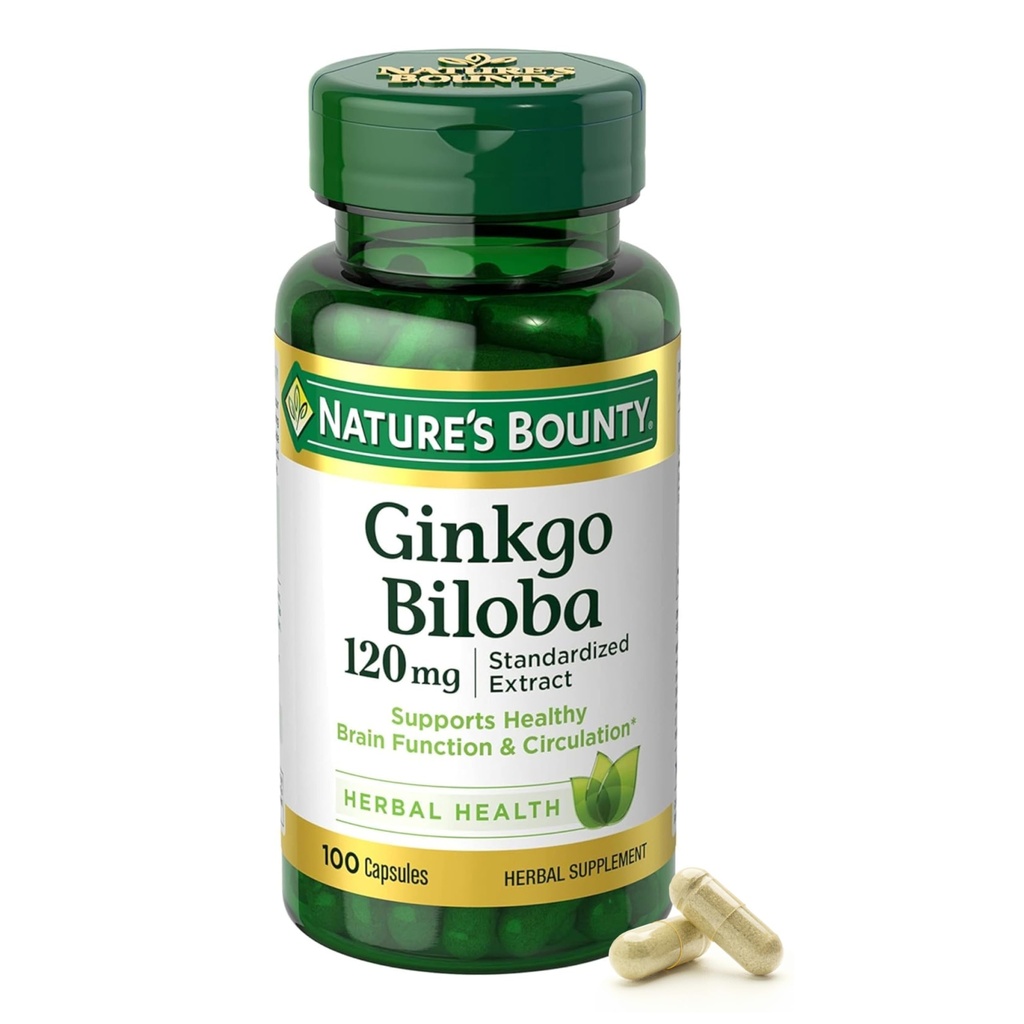 Nature's Bounty Ginkgo Biloba Capsules 120 mg, Memory Support Supplement, Supports Brain Function and mental Alertness, 100 Capsules
