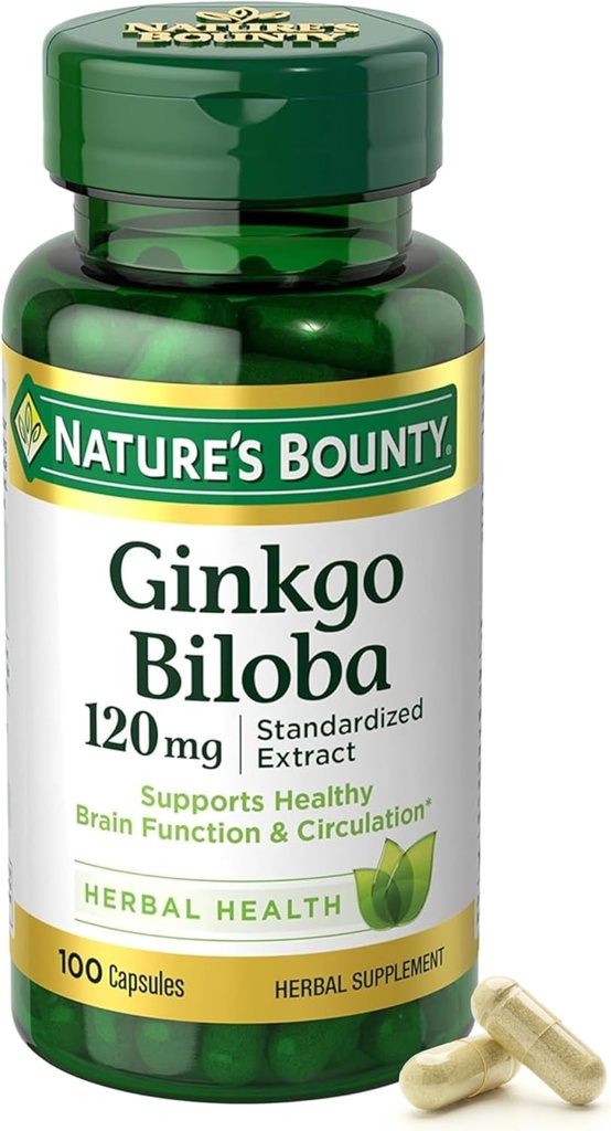 Nature's Bounty Ginkgo Biloba Capsules 120mg, Memory Support Supplement, Supports Brain Function and Mental Alertness, 100 Capsules