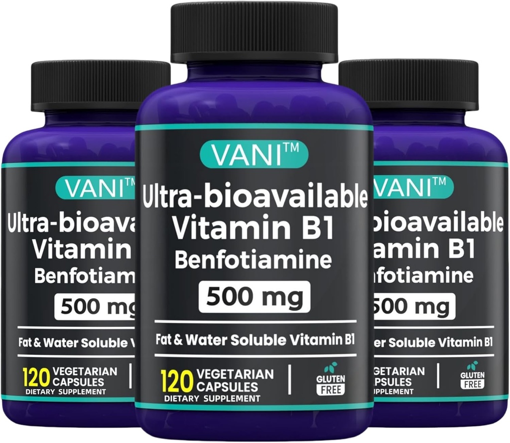 2 in 1 Gelişmiş Formula: B1 with Benfotiamine 500 mg, Fat Soluable Supplement of Vitamin B-1, 500 mg - 120 Capsules (3)