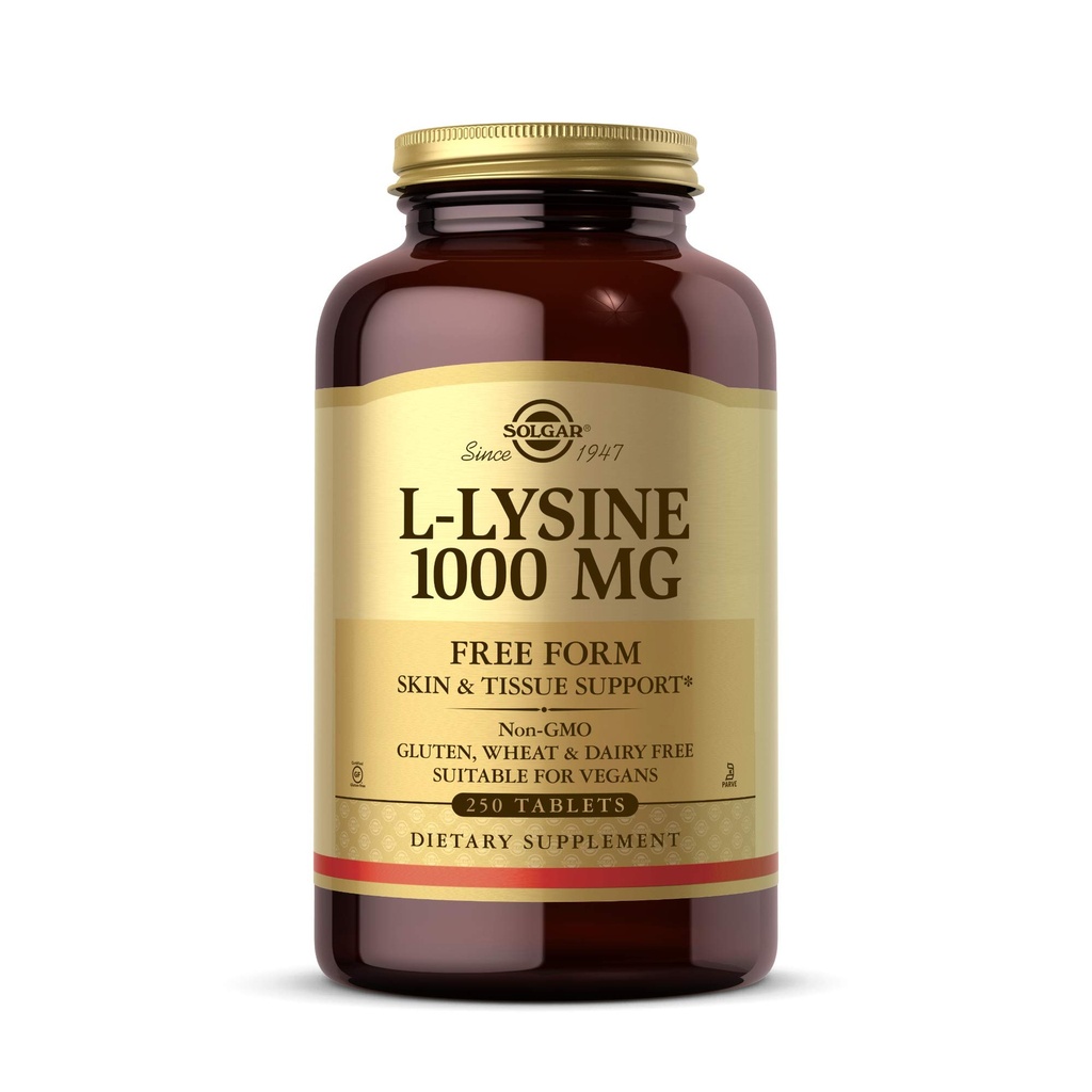 Solgar L-Lysine 1000 mg, 250 Tablet - Gelişen Aborpsiyon ve Assimilasyon - Cilt ve Lips'in Dürüstlüğü - Kolajn Desteği - Amino Asits - Non-GMO, Vegan, Gluten Free - 250 Hizmet
