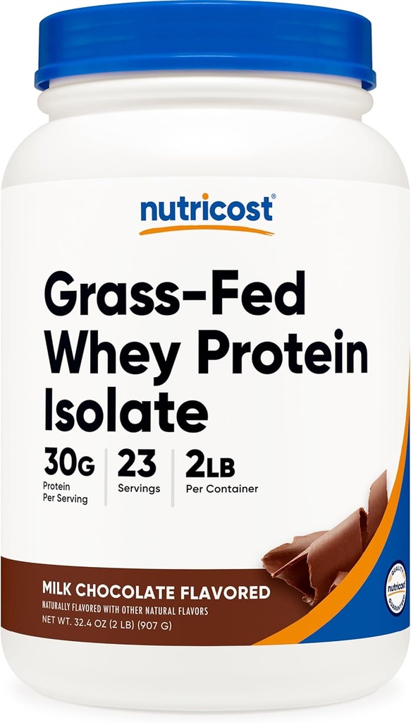 Nutricost Grass-Fed Whey Protein Isolate (Chocolate) 2LBS - Μη ΓΤΟ, Χωρίς γλουτένη, Φυσικές Γεύσεις