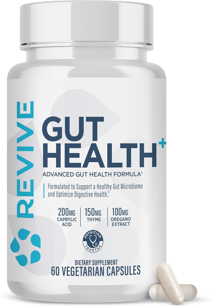 Revive MD Gut Health Supplements for Men & Women - Daily Gut Repair & Digestive Health Support Formula with Thyme, Regano & Milk Thistle - Vegan-Friendly, Gluten-Free - 60 κάψουλες χορτοφάγων