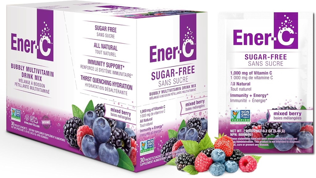 Ener-C Sugar Free Energy Karma Berry Multivitamin I Mix Vitamin C 1000 mg & Electrolytes - Doğal Immunity Support with Real Fruit Tozs Non-GMO Vegan & Gluten Free - 30 Count