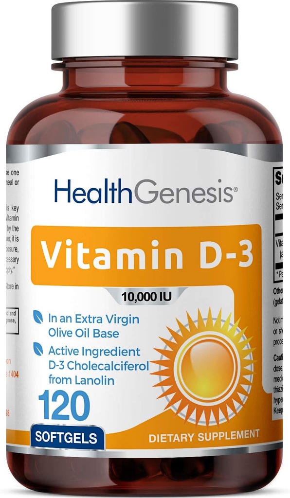 D-3 10000 I 120 Softgels - Ekstra Virgin Zeytinyası Non-GMO Soy-Free Supports Güçlü Bones Immune Health