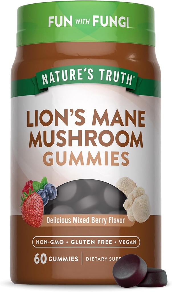 Nature's Truth Lion's Mane Gummies for Yetişkinler | 60 Kont | Karma Berry Flavor | Vegan, Non-GMO, & Gluten Free Supplement Supplement Supplement