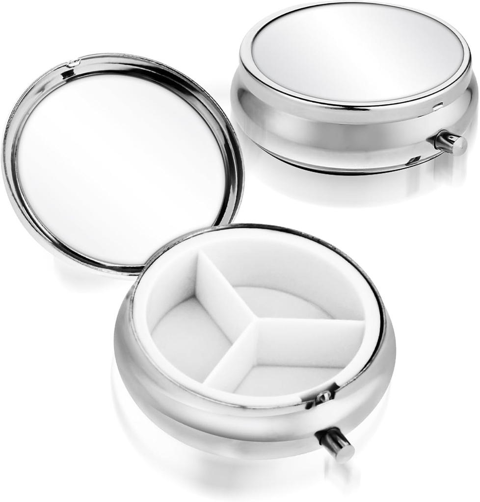Sibba 3 Karşılaştırmalı Tıp Pill Case, Travel Multi-Functional Moisture Kanıt Pill Box for Purse & Pocket, Cute Metal Medicine Pill Organizer Box for Vitamins, Fish Oil & Supplements