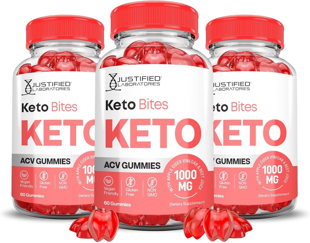 Justified Laboratories (3 Pack Keto Bites Keto ACV Gummies Advanced Formula 1000MG Keto, Pomegranate Beet Juice B12 Vegan Non GMO 180 Gummys