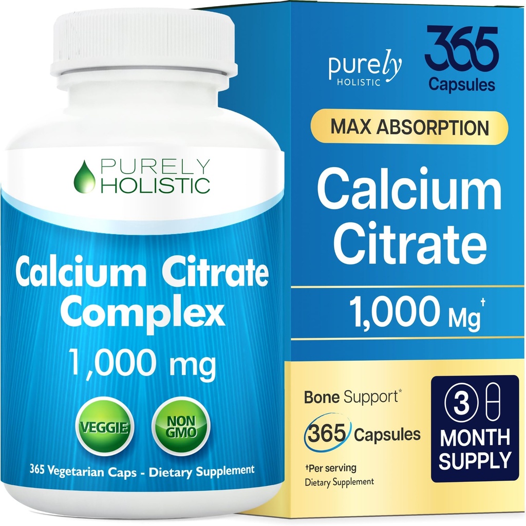 Kalsiyum Citrate 1000 mg - 365 Vegan Capsules, Parsley, Dandelion ve Watercress - Vitamin D olmadan - ABD'de Purely Holistic Holistic tarafından yapılır