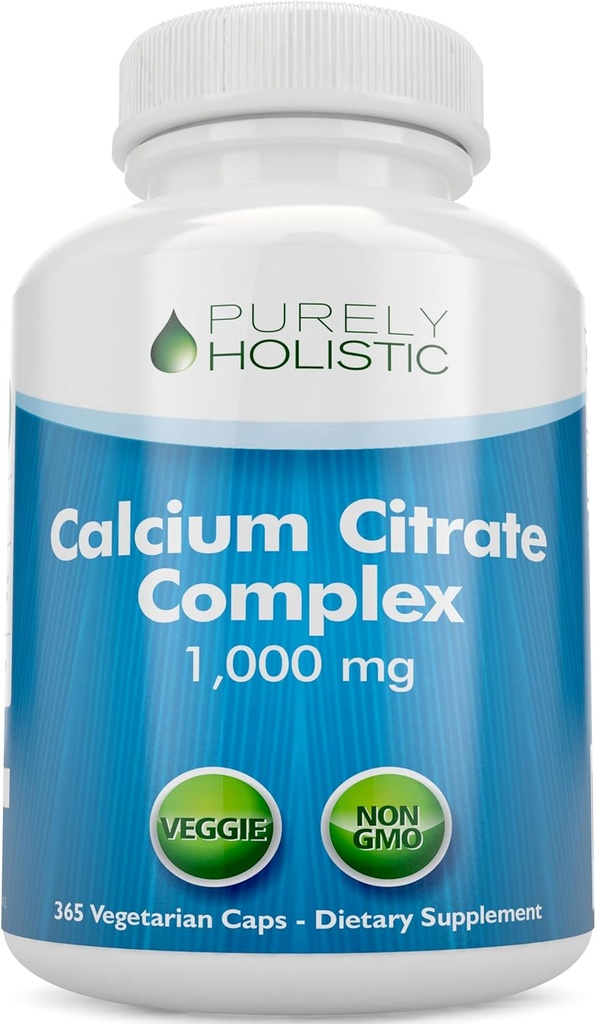 Kalsiyum Citrate 1000 mg - 365 Vegan Capsules, Parsley, Dandelion ve Watercress - Vitamin D olmadan - ABD'de Purely Holistic Holistic tarafından yapılır