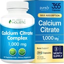 Kalsiyum Citrate 1000 mg - 365 Vegan Capsules, Parsley, Dandelion ve Watercress - Vitamin D olmadan - ABD'de Purely Holistic Holistic tarafından yapılır