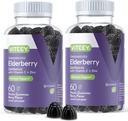 Viteey Sambucus Gummies Elderberry για ενήλικες – Elderberry Vitamin C και ψευδάργυρος Ανοσία Gummies - Vegan, χωρίς γλουτένη – 120 Count