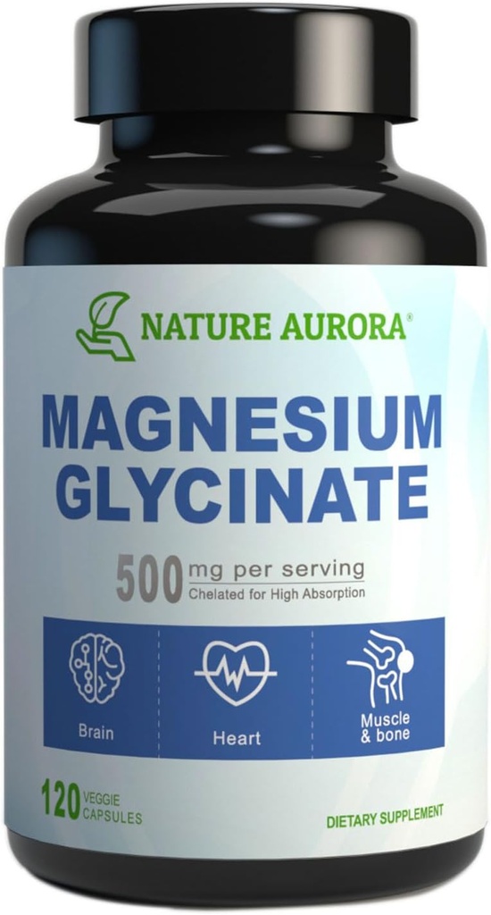 Μαγνήσιο Γλυκινικό 500mg Κάψουλες - Χηλική Υψηλή Απορρόφηση Συμπλήρωμα Μαγνησίου Διγλυκινικό για τον ύπνο, τους μυς & την καρδιά Υποστήριξη για γυναίκες & άνδρες - Καθαρή, χωρίς γλουτένη, μη ΓΤΟ, 120ct