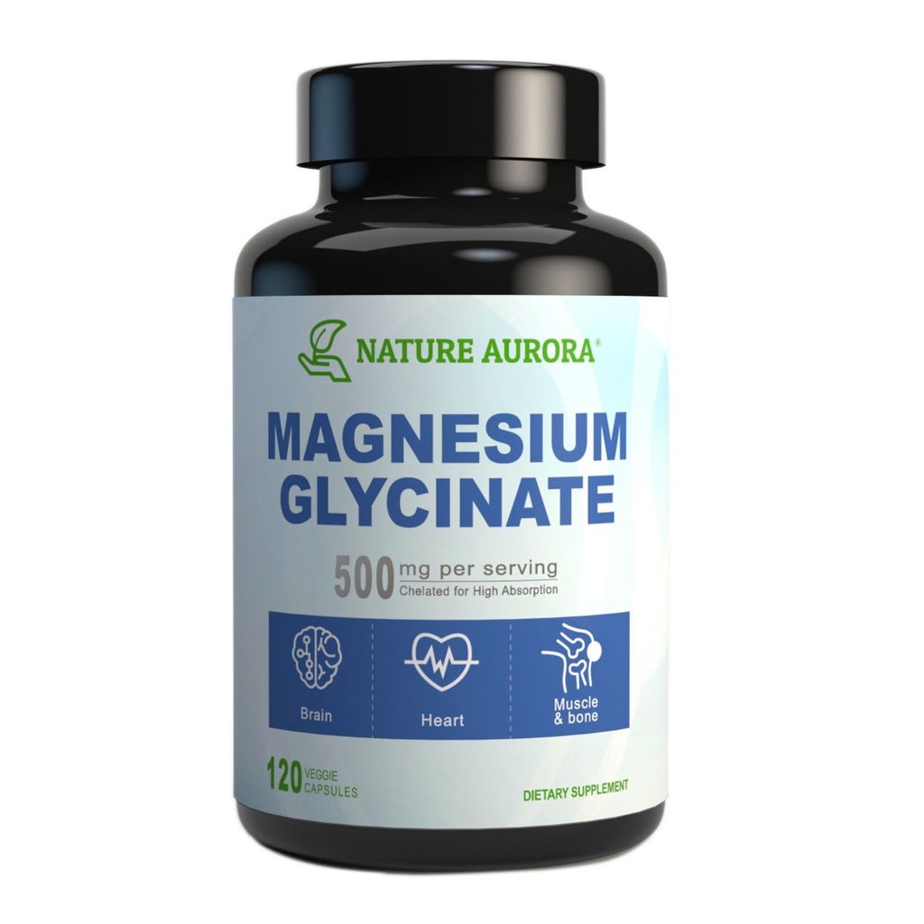 Magnezyum Glycinate 500 mg Capsules - Chelated High Abxia Bisglycinate Supplement for Sleep, Muscle & Heart Support for Women & Men - Pure, Gluten-Free, Non-GMO, 120ct
